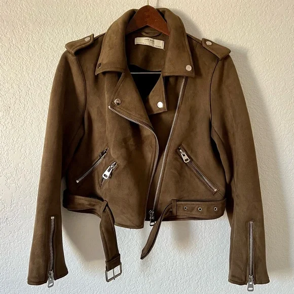 Zara Faux Suede Brown Moto Jacket - Picture 1 of 4